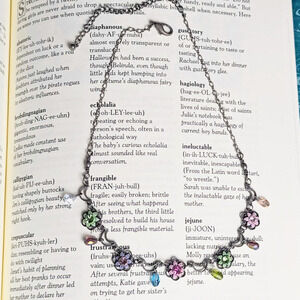 VINTAGE Flowers Rhinestones Crescent Moon Silver Tone Antique Style Necklace